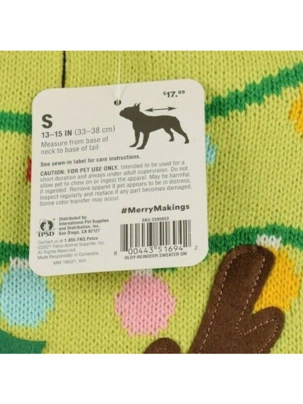Merry Makings Size Small Dog Sweater Oh, Deer Holiday Reindeer - Picture 2 of 5